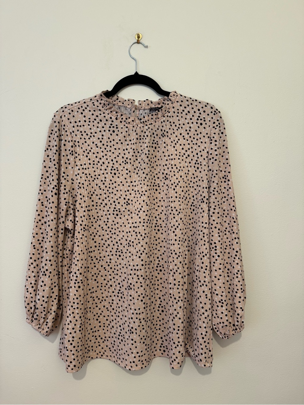 Adrianna Papell Pink Polka Dot Long Sleeve Blouse